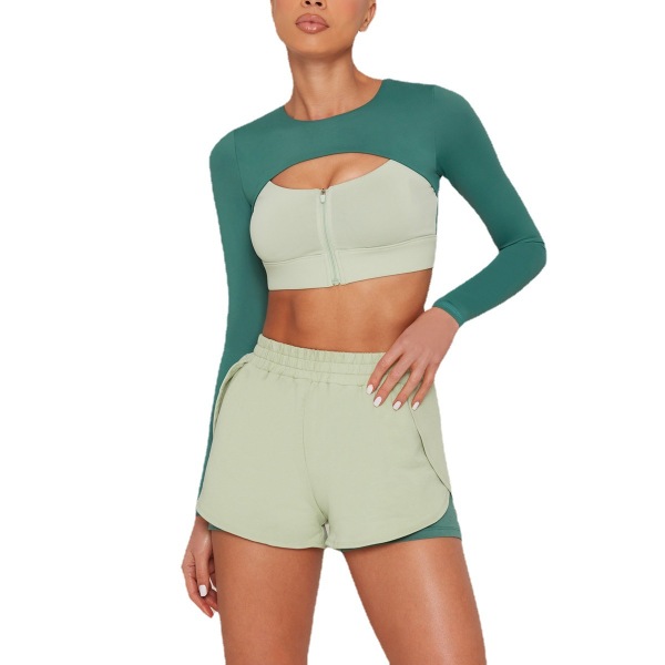 Zipper Long-sleeved top Sports Fitness suit female Y17