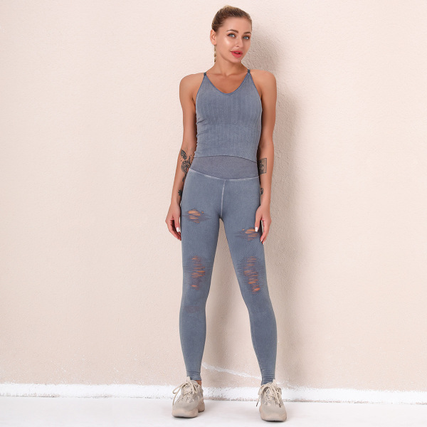 Wash Seamless trend Fashion Ripped Yoga Suit Y13