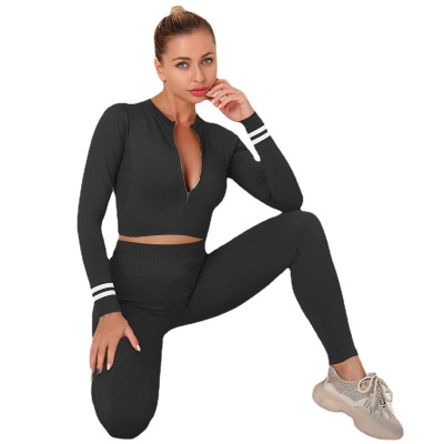 In stock! European and American long-sleeved zipper Yoga two-piece Y45