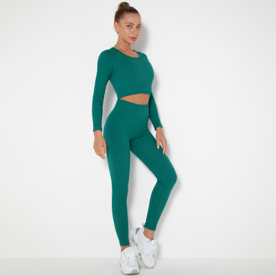 Seamless knitted striped yoga suit Y30