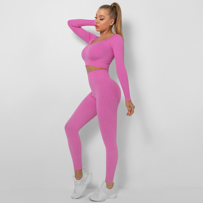 Seamless Threaded Multi-angle Stitching low neck Yoga Long Sleeve Suit Y34