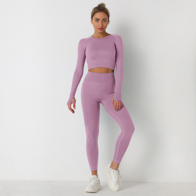 Solid color Seamless Long Sleeve pants Yoga clothes set Y48