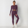 Solid color Seamless Long Sleeve pants Yoga clothes set Y48