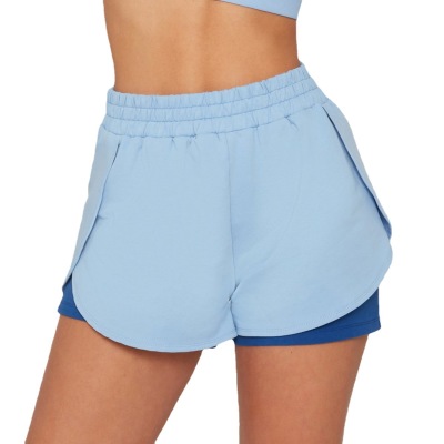 Double Layer Dual Patchwork Color Sports Shorts two piece Y139