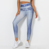 Printed Denim Blue Yoga Pants Y160