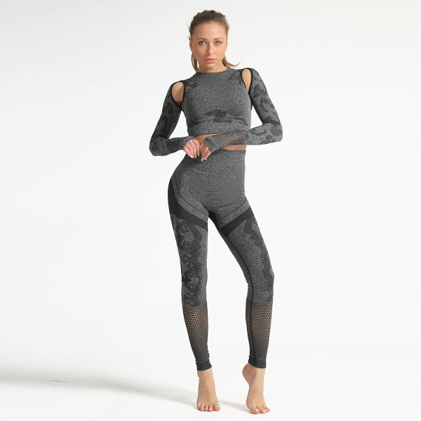 Camo Hollowed Out Yoga Clothing Set Y19