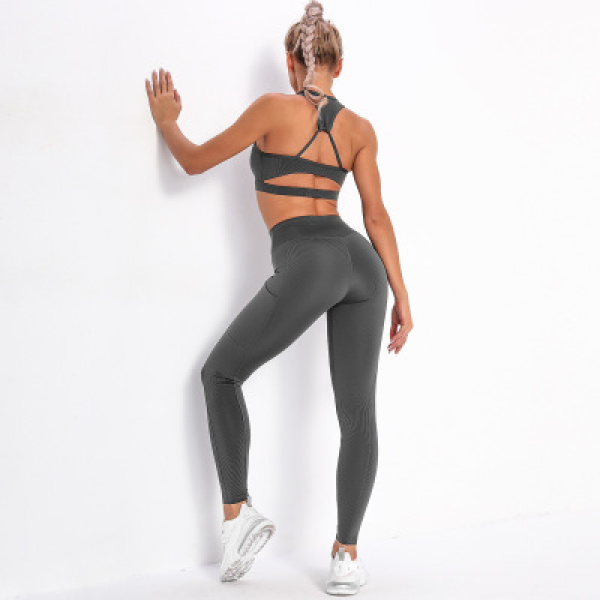 Striped Pocket Yoga suit Women's Beautiful Back Sports Y11