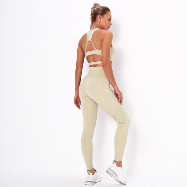 Striped Pocket Yoga suit Women's Beautiful Back Sports Y11