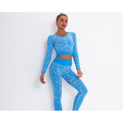 Jacquard Top Long Sleeve Yoga clothes suit Sports Y53